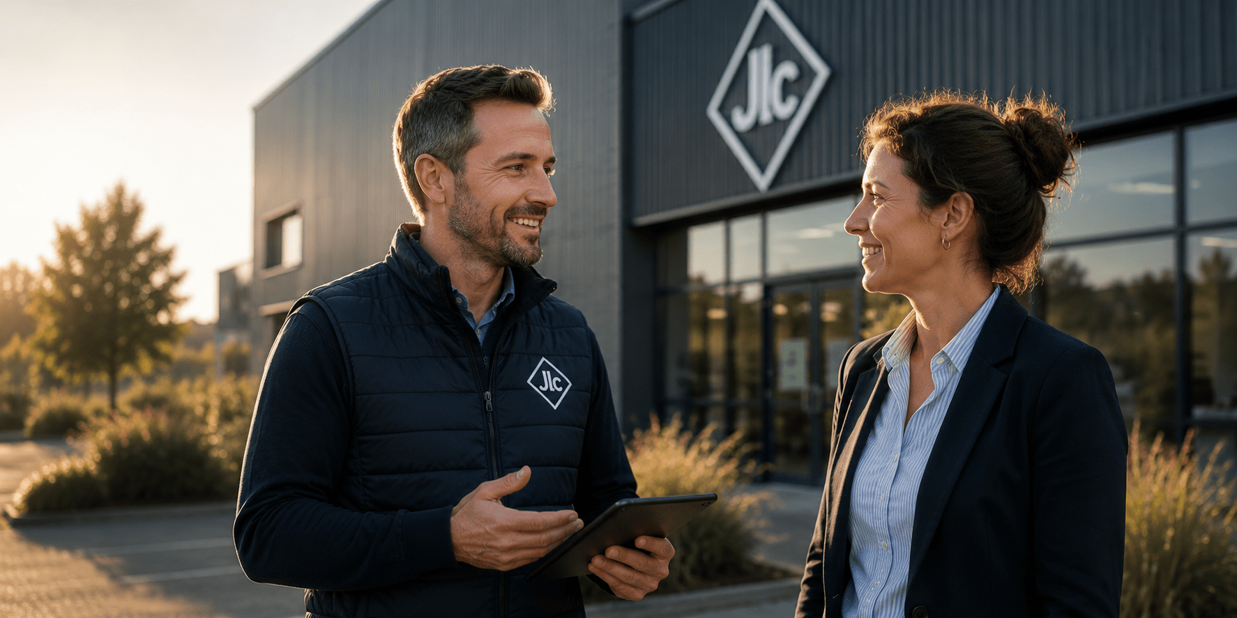 Rencontre commerciale devant un magasin JLC